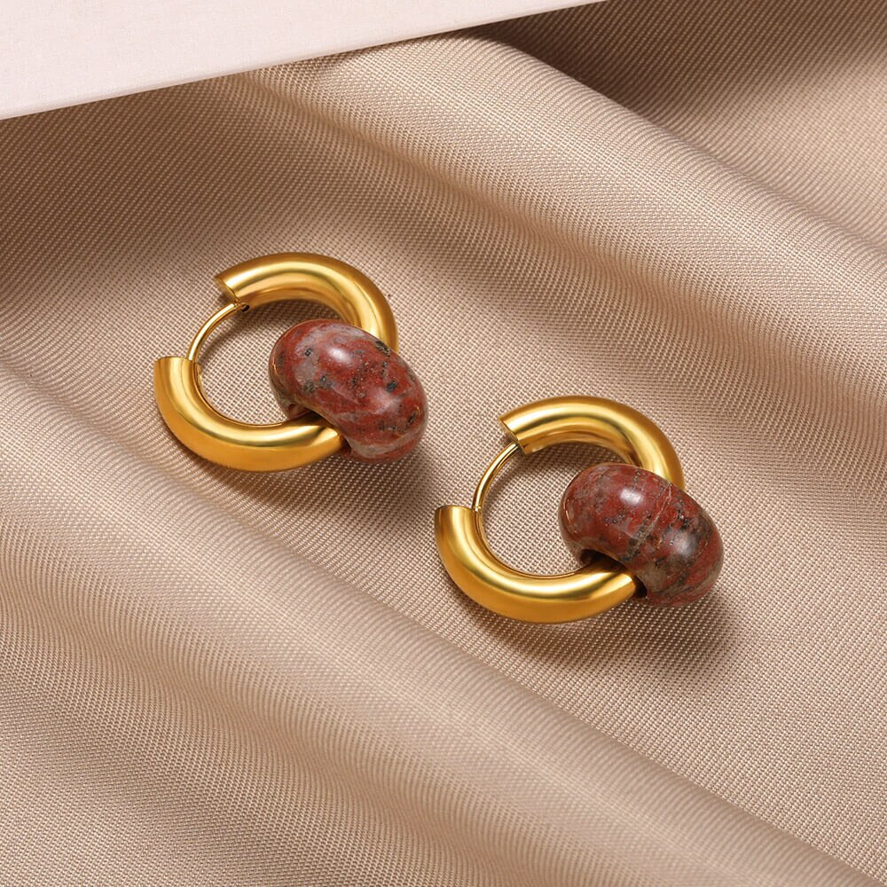 Natural Stone Drop Earrings for Women Gold Color Stainless Steel Opal Round Earrings 2023 Trend Boho Jewerly Christmas Gifts