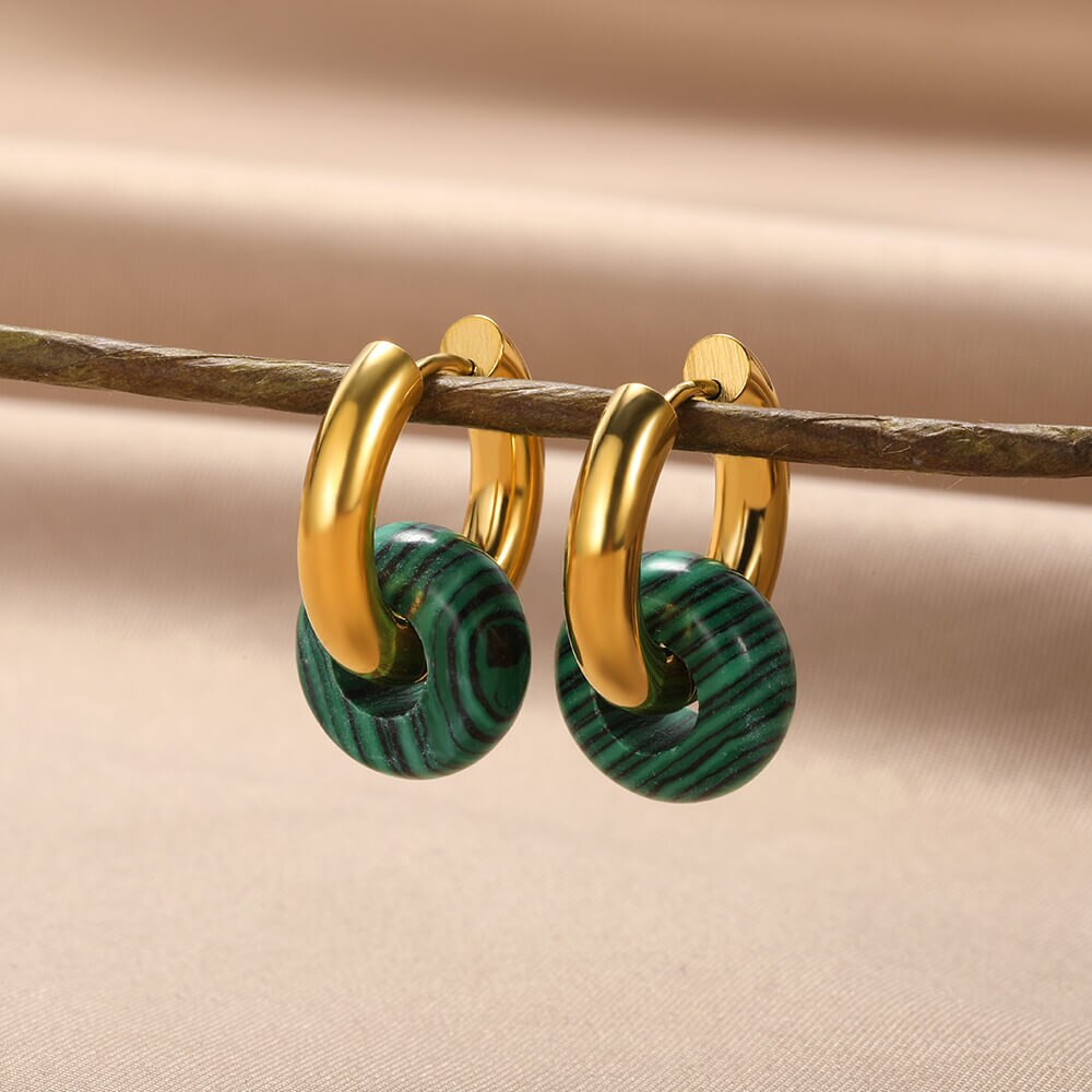 Natural Stone Drop Earrings for Women Gold Color Stainless Steel Opal Round Earrings 2023 Trend Boho Jewerly Christmas Gifts