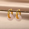 Natural Stone Drop Earrings for Women Gold Color Stainless Steel Opal Round Earrings 2023 Trend Boho Jewerly Christmas Gifts