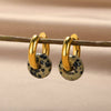 Natural Stone Drop Earrings for Women Gold Color Stainless Steel Opal Round Earrings 2023 Trend Boho Jewerly Christmas Gifts