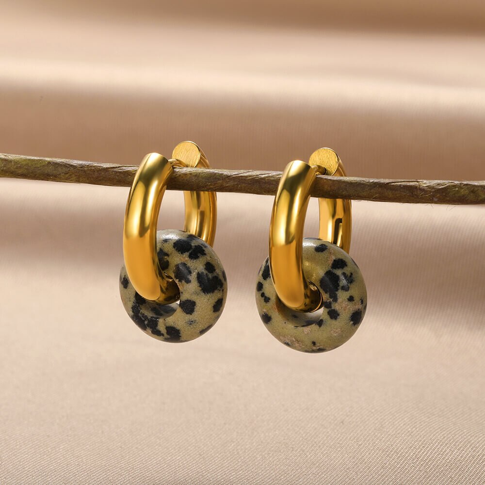 Natural Stone Drop Earrings for Women Gold Color Stainless Steel Opal Round Earrings 2023 Trend Boho Jewerly Christmas Gifts