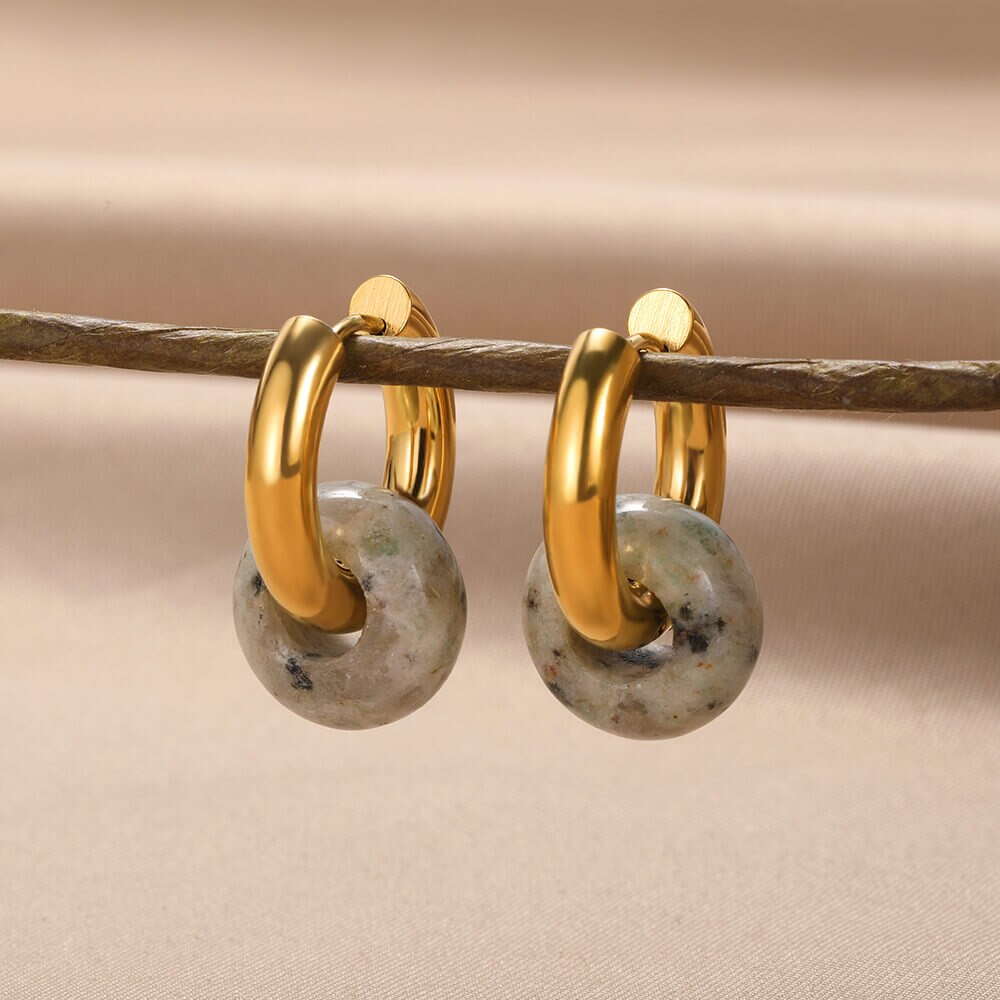 Natural Stone Drop Earrings for Women Gold Color Stainless Steel Opal Round Earrings 2023 Trend Boho Jewerly Christmas Gifts