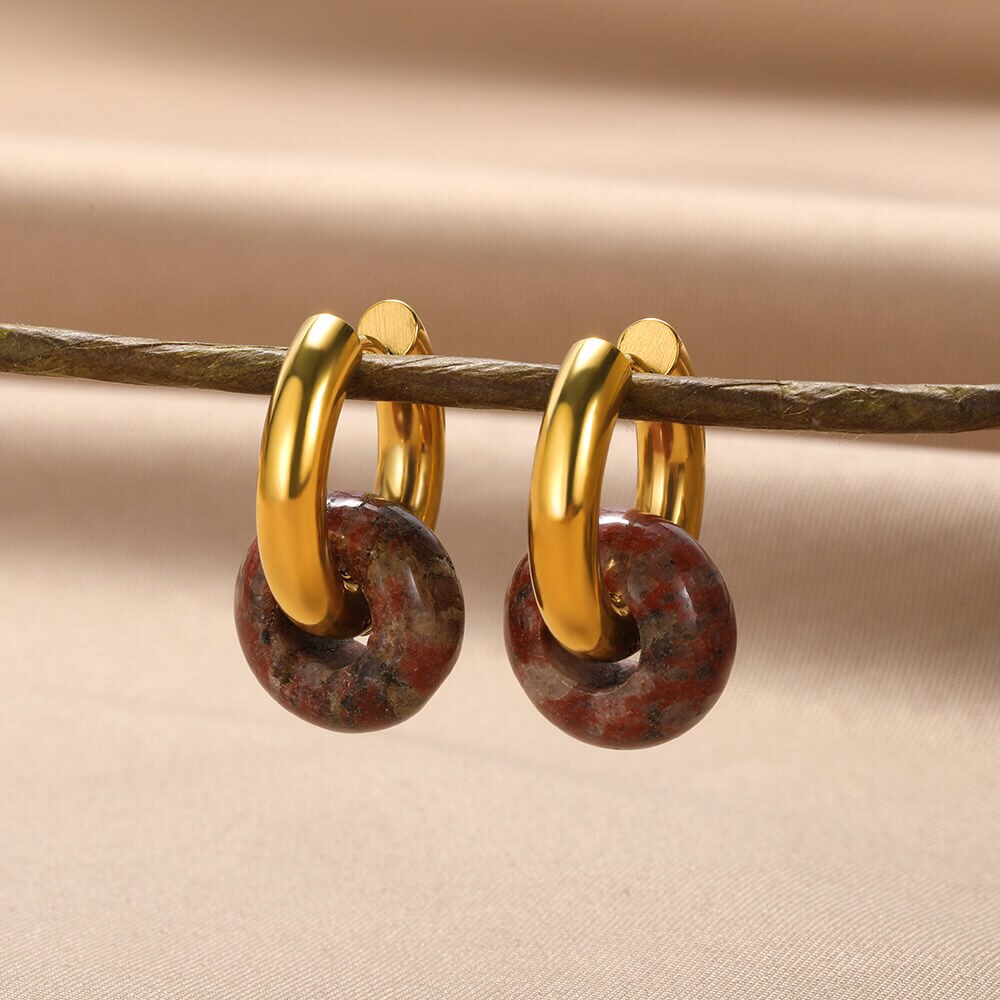Natural Stone Drop Earrings for Women Gold Color Stainless Steel Opal Round Earrings 2023 Trend Boho Jewerly Christmas Gifts