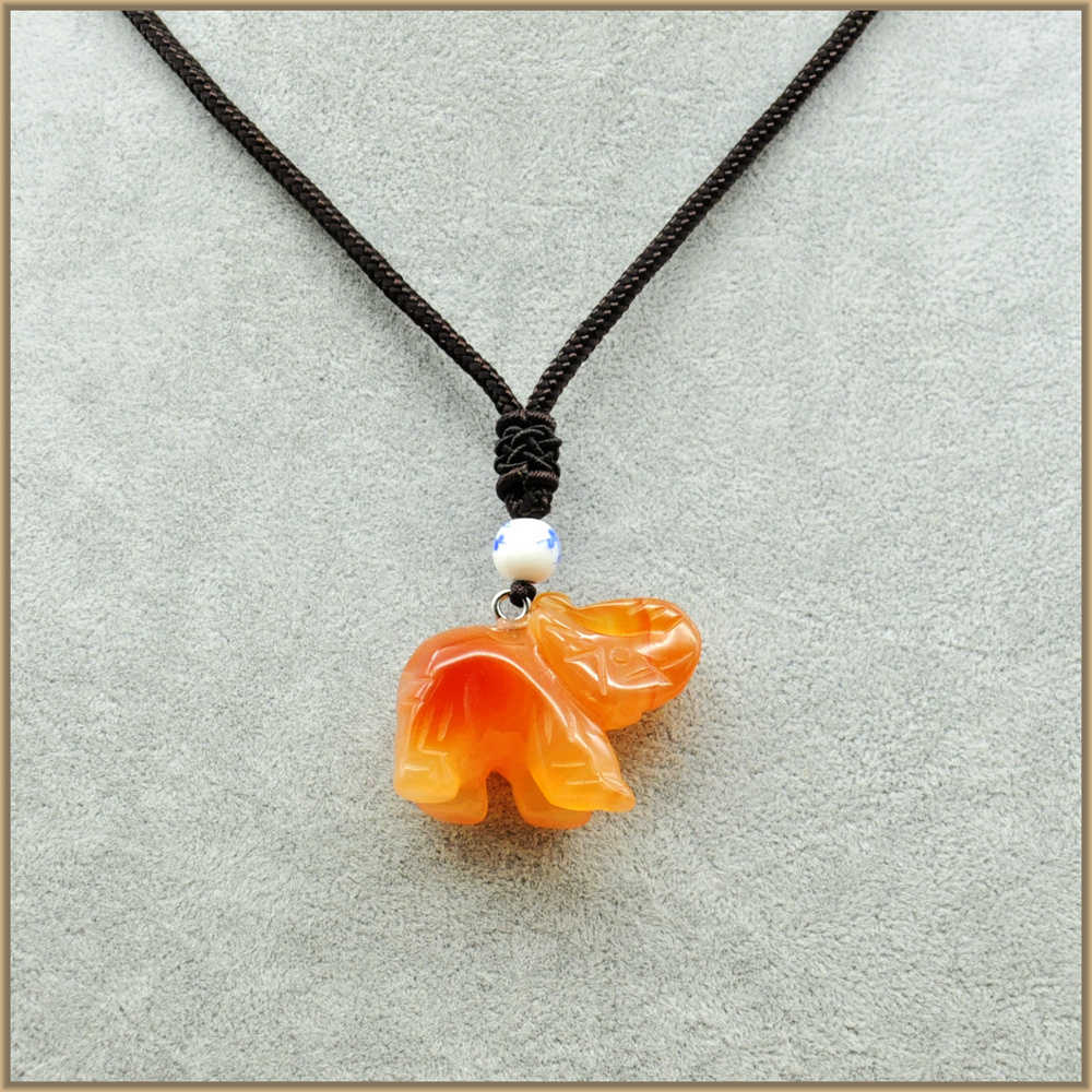 Natural Stone Multicolor Crystal Jade Long Elephant Pendant Necklaces Pendants Auspicious Gifts Jewelry Bags Topaz Obsidian Opal