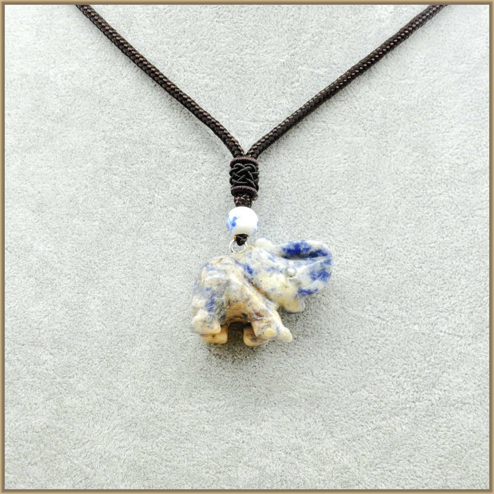 Natural Stone Multicolor Crystal Jade Long Elephant Pendant Necklaces Pendants Auspicious Gifts Jewelry Bags Topaz Obsidian Opal