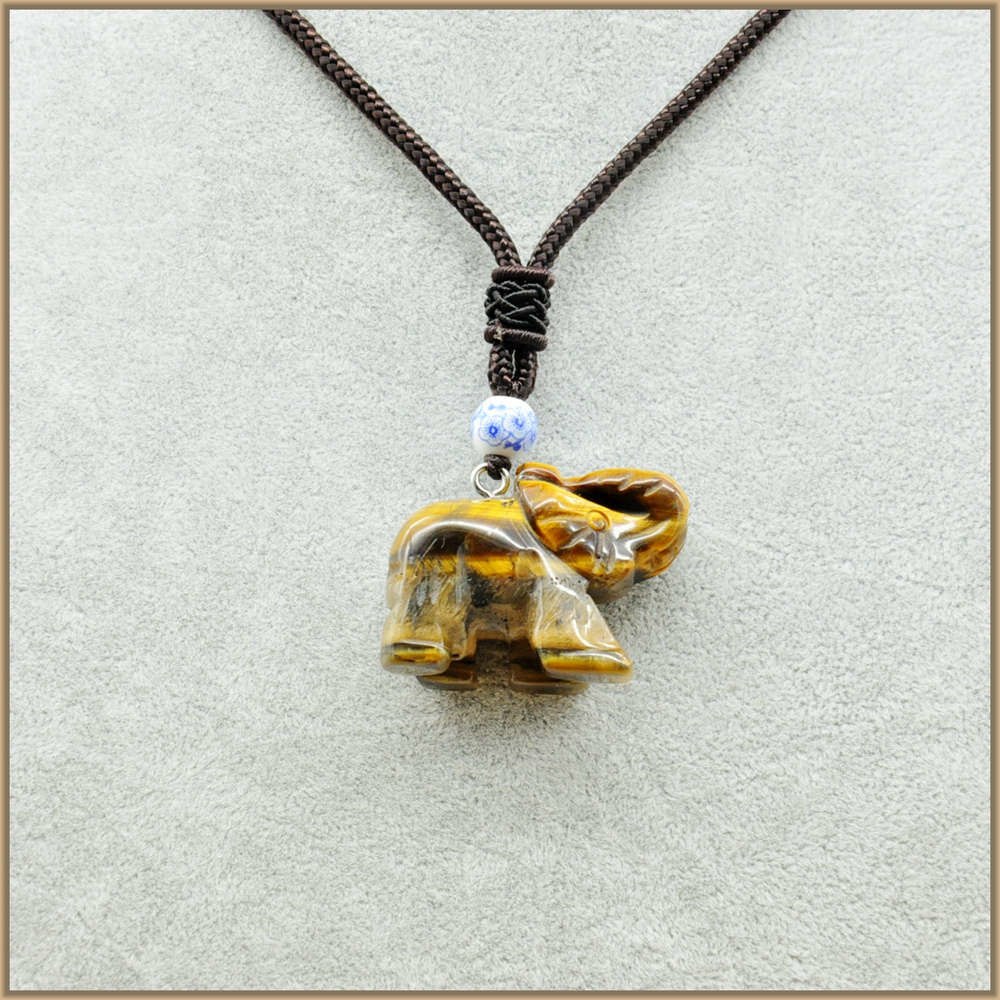 Natural Stone Multicolor Crystal Jade Long Elephant Pendant Necklaces Pendants Auspicious Gifts Jewelry Bags Topaz Obsidian Opal