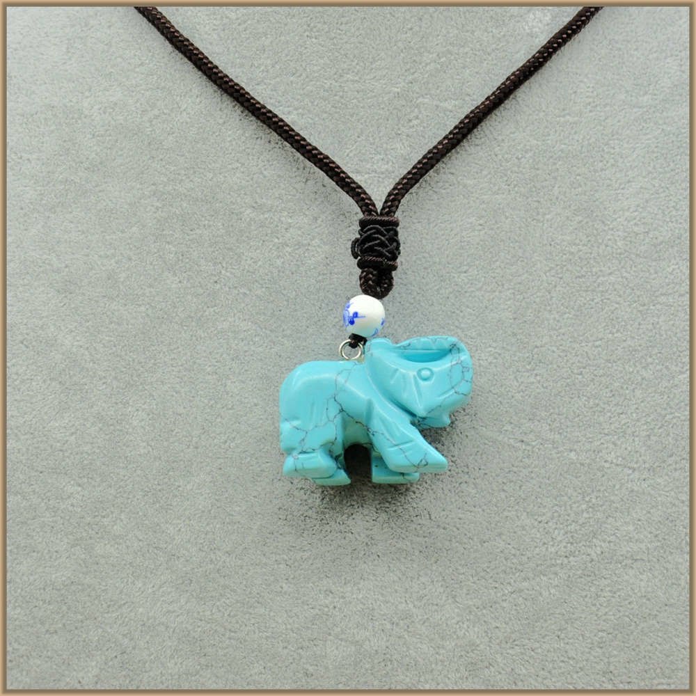 Natural Stone Multicolor Crystal Jade Long Elephant Pendant Necklaces Pendants Auspicious Gifts Jewelry Bags Topaz Obsidian Opal
