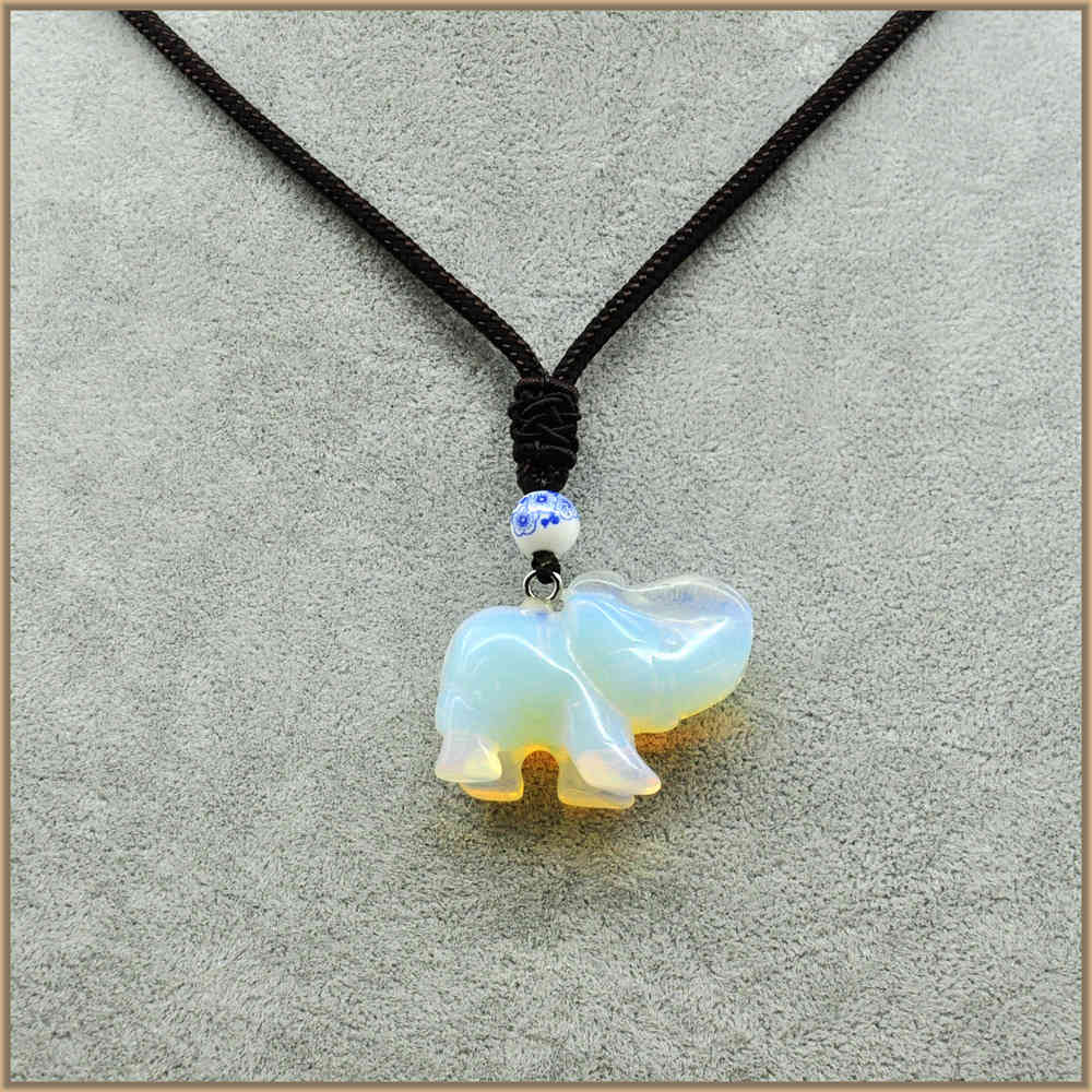 Natural Stone Multicolor Crystal Jade Long Elephant Pendant Necklaces Pendants Auspicious Gifts Jewelry Bags Topaz Obsidian Opal