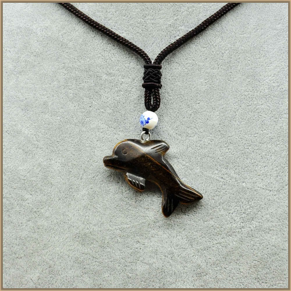 Natural Stone Necklace Long Tassel Jewelry Stones Vintage Long Crystal Necklace Pendant Yoga Jewelry For Women Small Dolphins