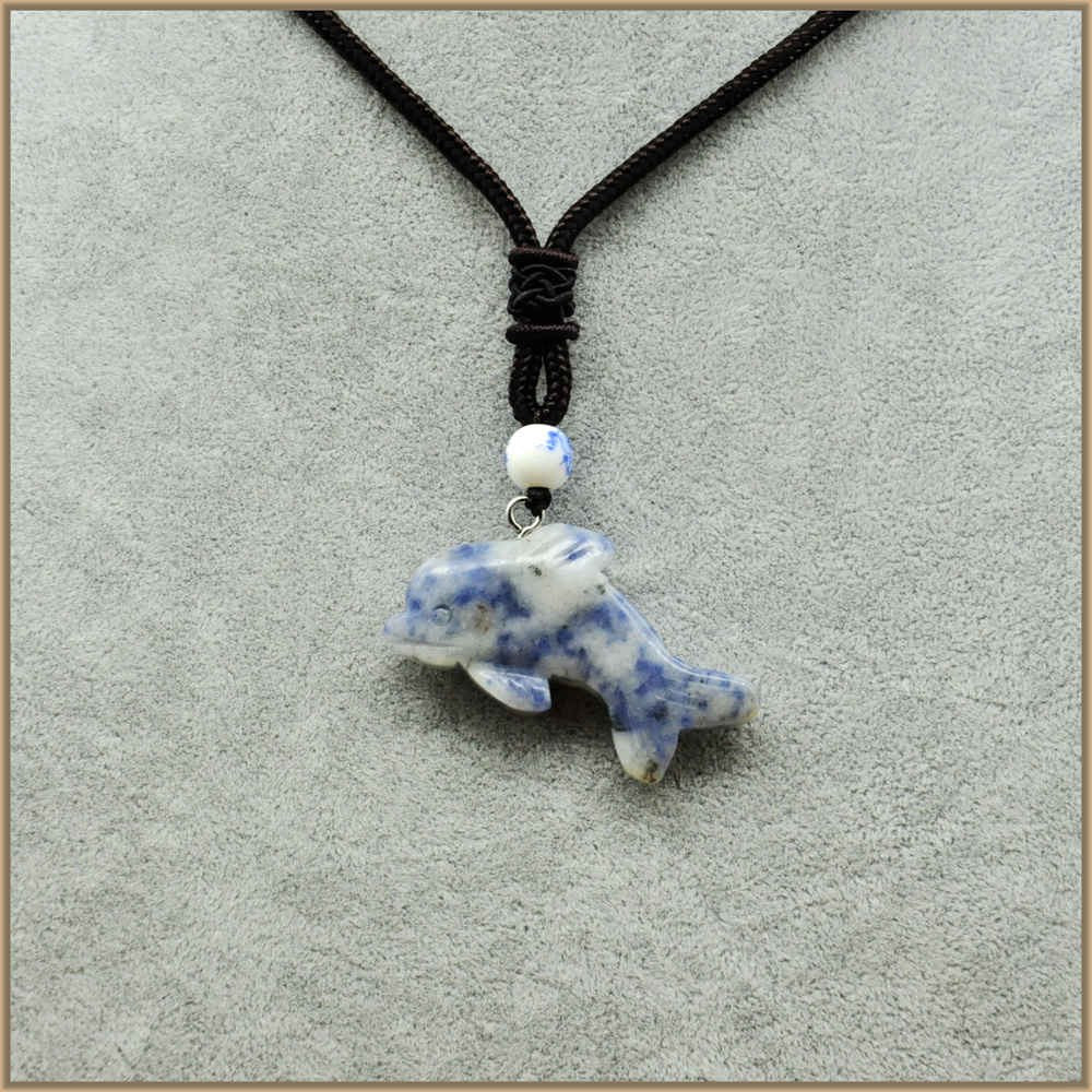Natural Stone Necklace Long Tassel Jewelry Stones Vintage Long Crystal Necklace Pendant Yoga Jewelry For Women Small Dolphins