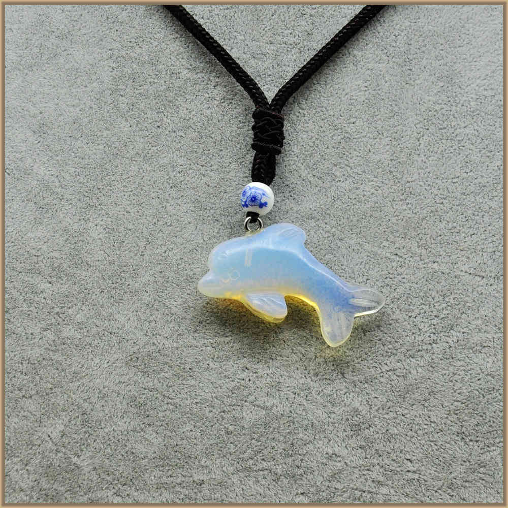 Natural Stone Necklace Long Tassel Jewelry Stones Vintage Long Crystal Necklace Pendant Yoga Jewelry For Women Small Dolphins