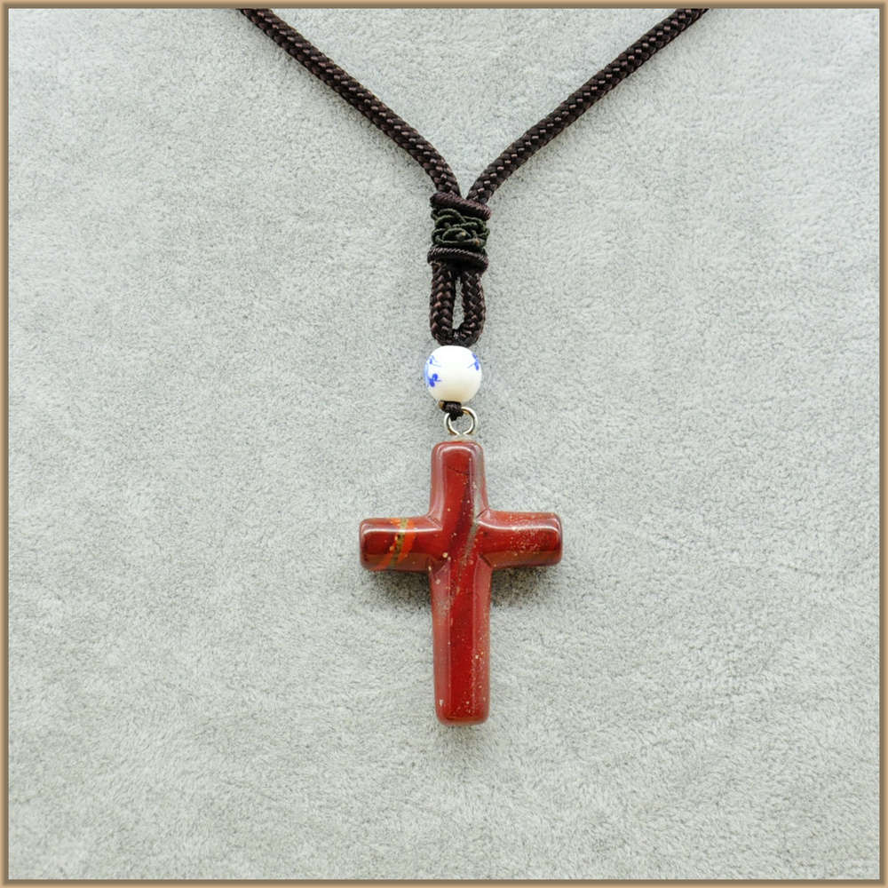 Natural Stone Pendant Crystal Cross Long Necklace For Women Men Necklace Women Christian Fine Jewelry Masculina Collar Chocker