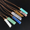 Natural Stone Pendant Raw Mineral Irregular Rectangle Quartz Pendulum Amazonite Tiger Eye Lapsi Pink Crystal Necklaces Healing