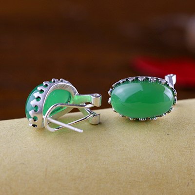 Natural Stone Red Garnet Earrings For Women Real Sterling Silver 925 Jewelry Green Chalcedony Stud Earrings Party Wedding SE115