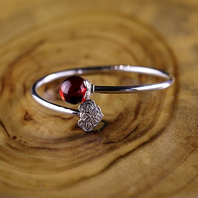 Natural Stone Red Garnet Women Bracelets & Bangles 100% Sterling Silver 925 Bracelets For Women Punk Flower Couple Jewelry SB16