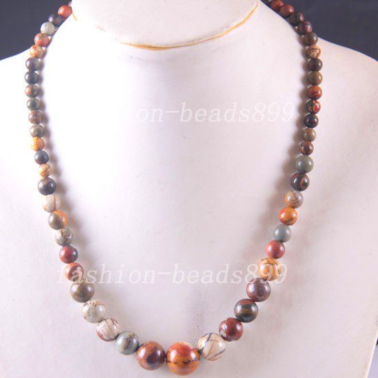 Natural Stone Round Bead Purple Crystal Jad Goldsone Jaspe Onyx Howlite Malachite Azurite Garnet Necklace 18 1Pcs