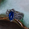 Natural Stone Thai Silver Inlaid Sapphire Womens Ring 925 Sterling Silver Jewelry Flower Shape Vintage Design Anel Feminino