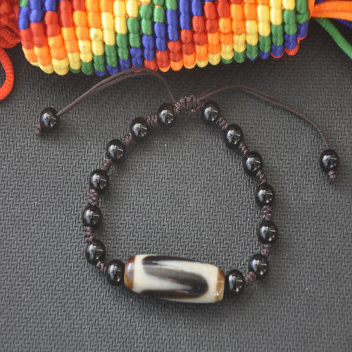 Natural Stone Tibet Diz Beads Black and White Tiger Tooth Adjustable Men & Women's Bracelet High Qaulity