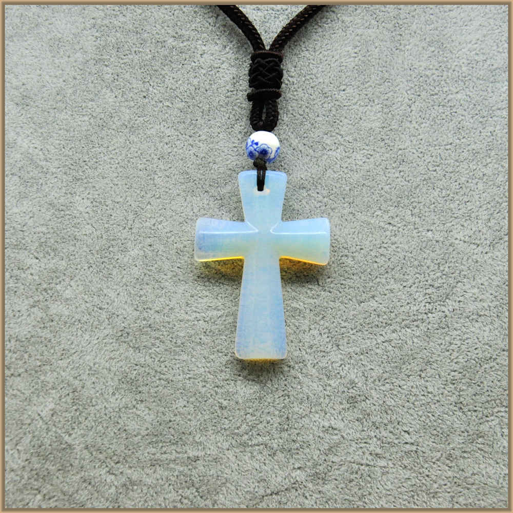 Natural Stone With Long Crystal Necklace Cross Pendant Natural Stone Fine Men Women Christian Jewelry Rainbow Csgo Chain Body