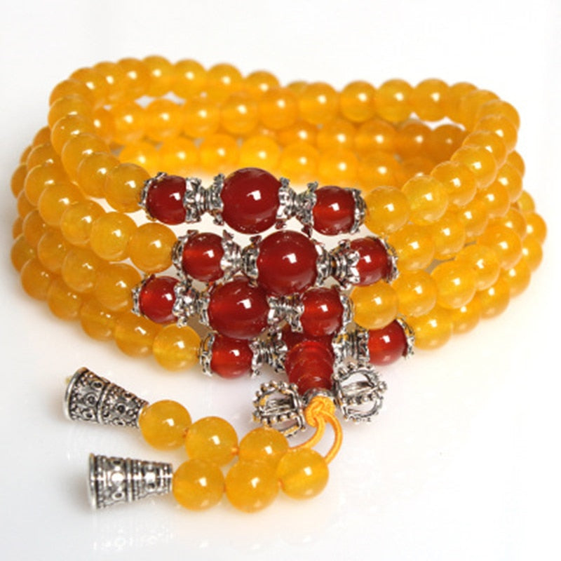 Natural Stone Yellow Chalcedony Bracelet Round Bead Silver Red Agate Lucky Bangle Women Crystal Quartz Jewelry Love Energy Gift