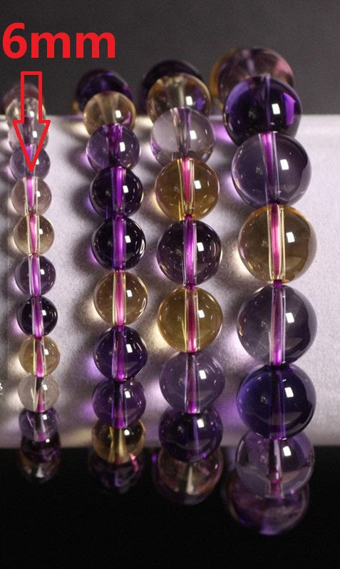 Natural Stones Ametrine Bracelet Citrine Amethyst Crystal Quartz Round Bead Men Women Bracelet Healing Energy Gift Lucky Jewelry