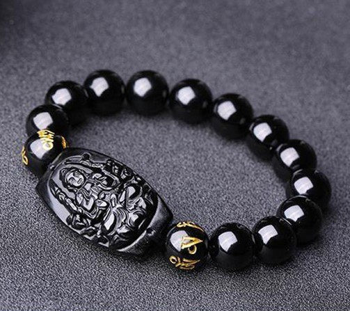 Natural Stones Black Obsidian Buddha Bracelet Crystal Quartz Round Bead Men Women Bracelet Healing Energy Gift Lucky Jewelry