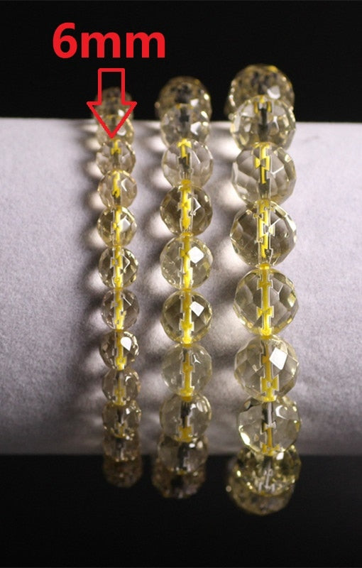 Natural Stones Citrine Bracelet 64 Facet Yellow Crystal Quartz Round Bead Men Women Bracelet Healing Energy Gift Lucky Jewelry