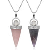 Natural Stones Cone Pendulum Pendants Healing Tiger Eye Pink Quartz Lapis Clear Purple Crystal Reiki Necklaces Women Men Jewelry