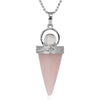 Natural Stones Cone Pendulum Pendants Healing Tiger Eye Pink Quartz Lapis Clear Purple Crystal Reiki Necklaces Women Men Jewelry