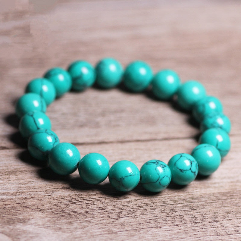 Natural Stones Green Turquoise Bracelets Round Beads Bangle Material Men Women Crystal Guartz Gemstone Jewelry Love Energy Gift