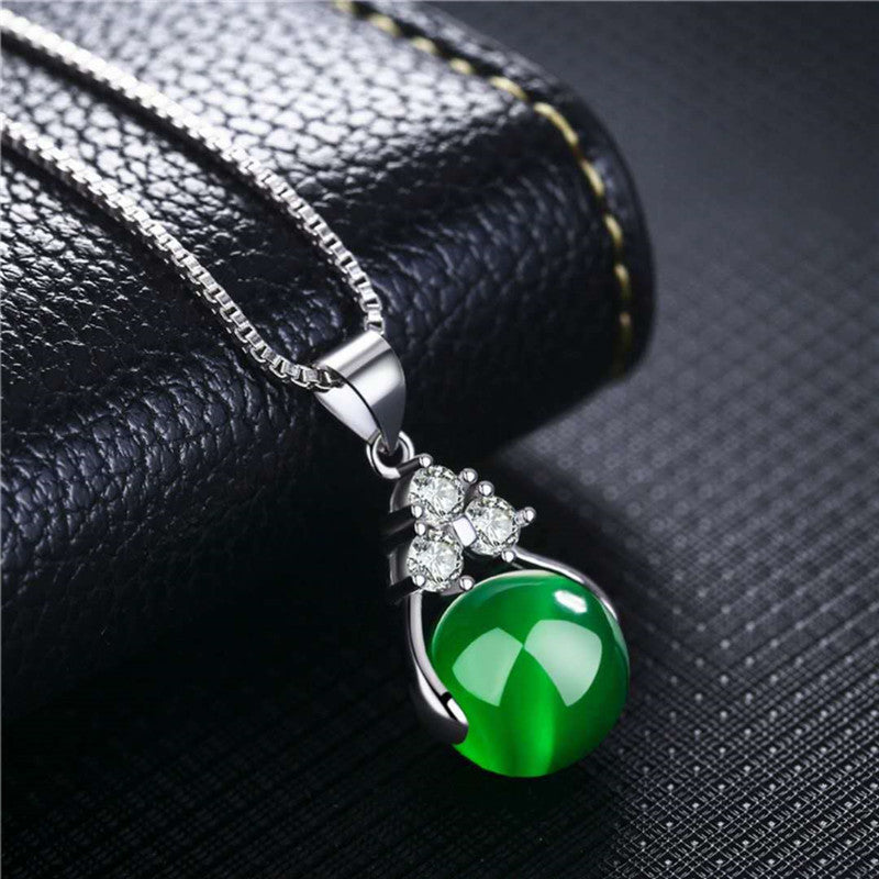 Natural Stones Red Green Agate Energy Pendants Round Beads Sterling Silver Necklece Onyx Quartz Crystal Jewelry Gift For Women