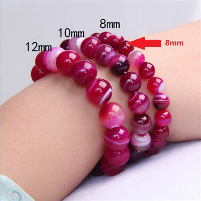 Natural Stones Sardonyx Red Stripe Agate Bracelets Round Beads Bangle Men Women Crystal Quartz Jewelry Love Energy Gift