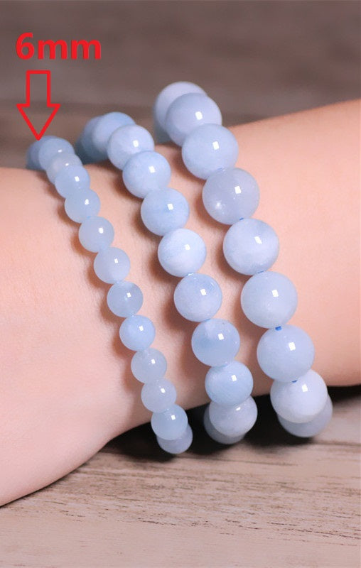 Natural Stones Sky Blue Aquamarine Bracelet Crystal Quartz Round Bead Men Women Bracelet Healing Energy Gift Lucky Love Jewelry
