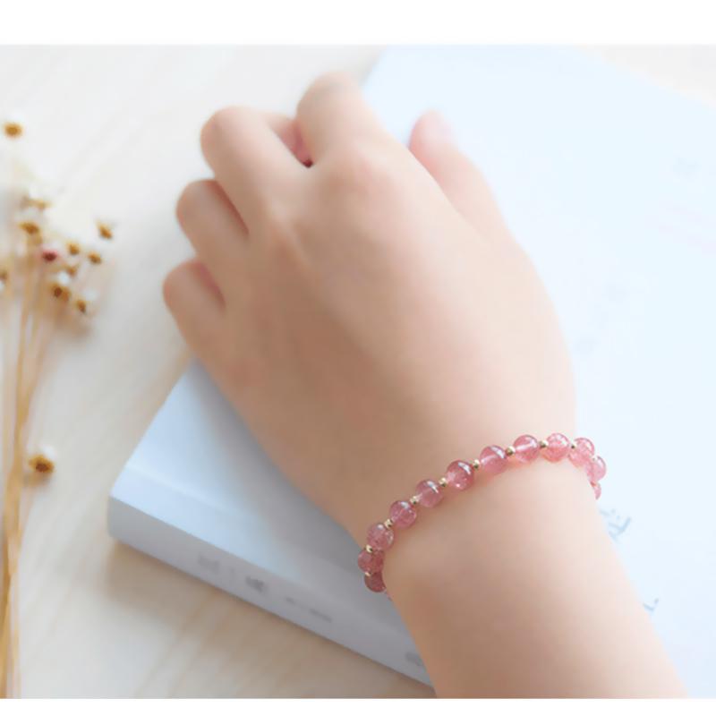 Natural Strawberry Crystal Rose Quartz Beaded Bracelets For Women 2 Types 925 Sterling Silver Chain Charm Bracelet
