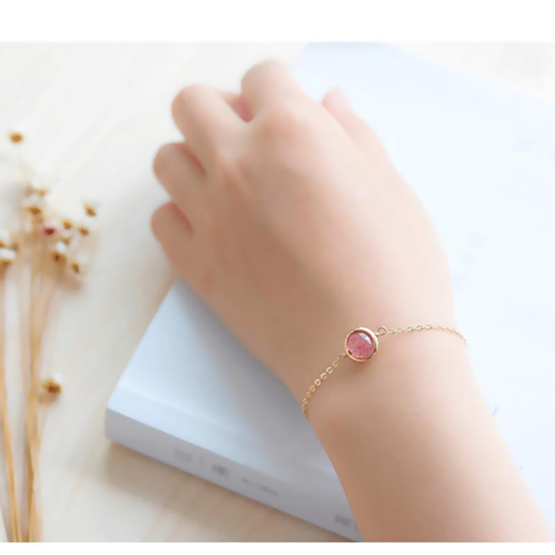 Natural Strawberry Crystal Rose Quartz Beaded Bracelets For Women 2 Types 925 Sterling Silver Chain Charm Bracelet