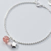 Natural Strawberry Crystal Round Bead Star Coin Bracelet Vintage 925 Sterling Silver Bracelets Bangles For Women Jewelry