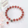 Natural Strawberry Crystal Round Beads Bracelet Fashion Cute Flower Bear Dog Puppy Charms 925 Silver Bracelets For Women Jewelry