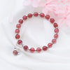 Natural Strawberry Crystal Round Beads Bracelet Fashion Cute Flower Bear Dog Puppy Charms 925 Silver Bracelets For Women Jewelry