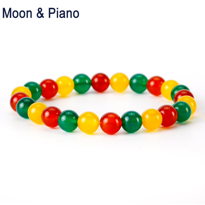 Natural Three Color Chalcedony Bracelet Yellow Green Red Round Beads Sweet Bracelets Romantic Party Jewelry New