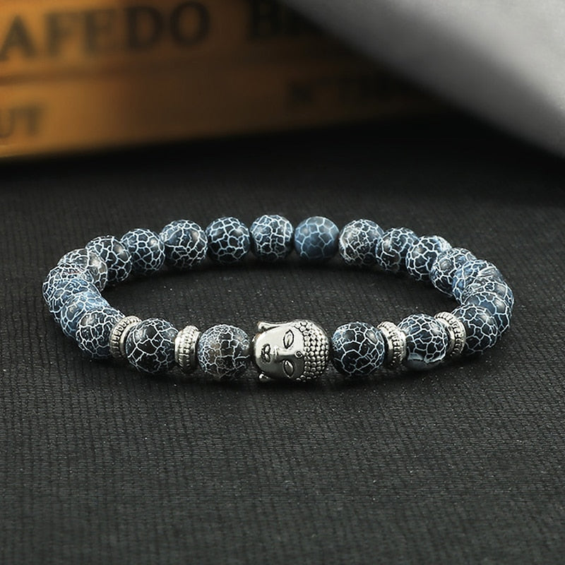 Natural Tiger Eye Black Lava Stone Bracelet for Men Woman Yoga Prayer Beads Buddha Head Charm Bracelets  Jewelry Pulseira