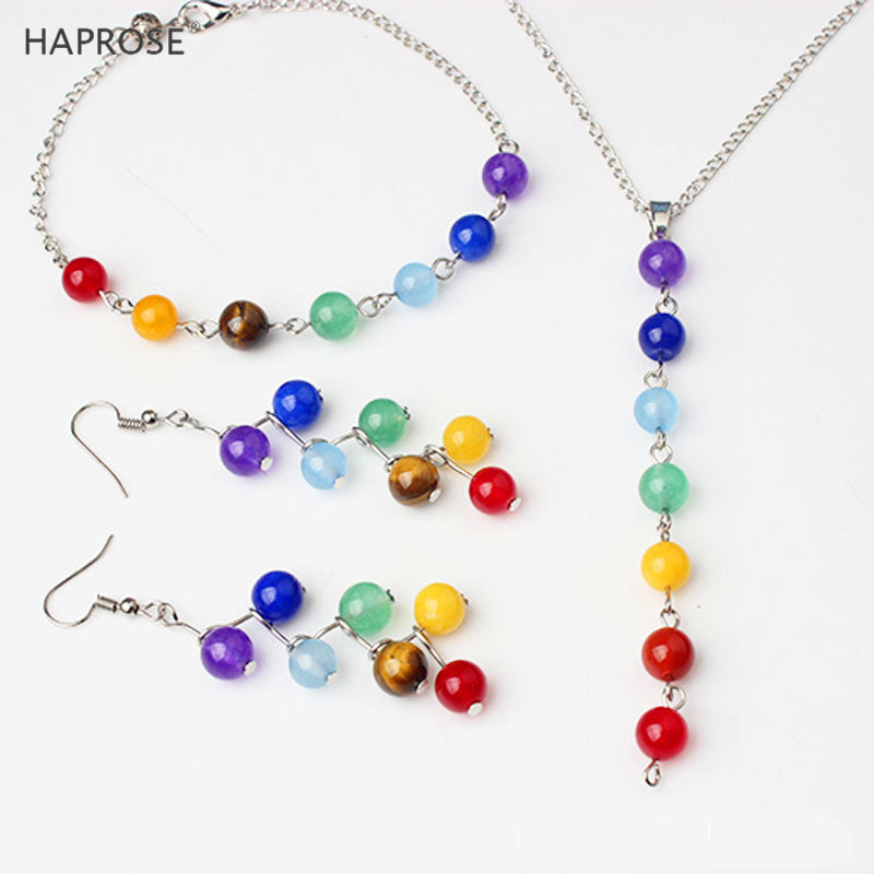 Natural Tiger Eye Stone 6mm Agate Beads Exaggerated Earrings Creative Bracelet Gift Necklace Set