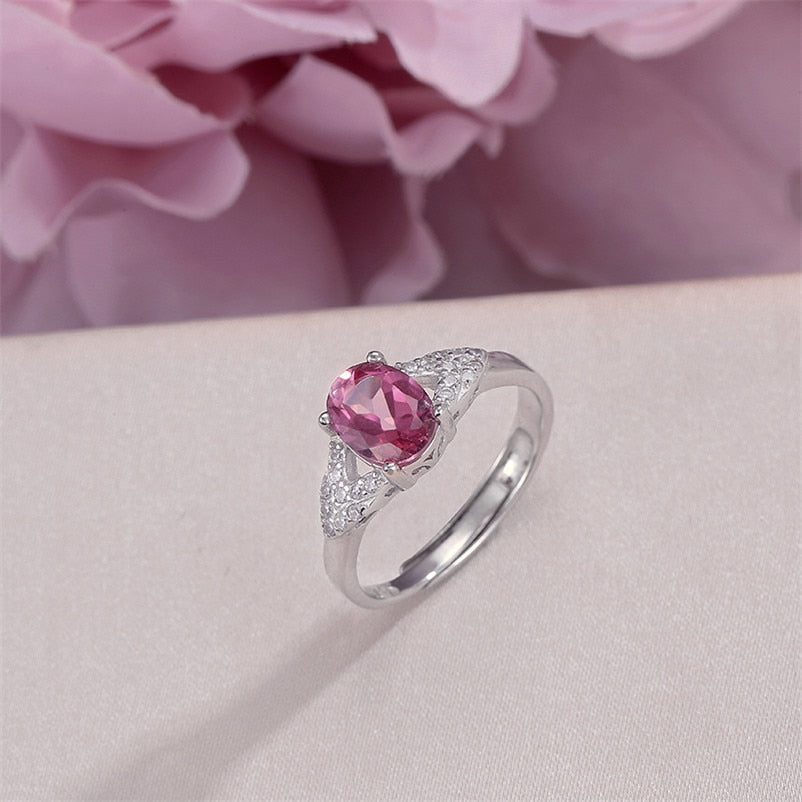 Natural Topaz Rings For Women Fine Jewelry S925 Sterling Silver 8*6mm Pink Oval Gemstone Bridal Wedding Propose Ring R-TO019