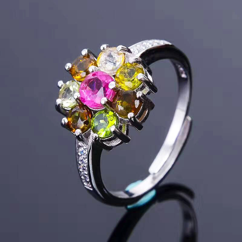 Natural Tourmaline Ring Natural Gemstone Genuine Solid 925 Sterling Silver Woman Fine Jewelry