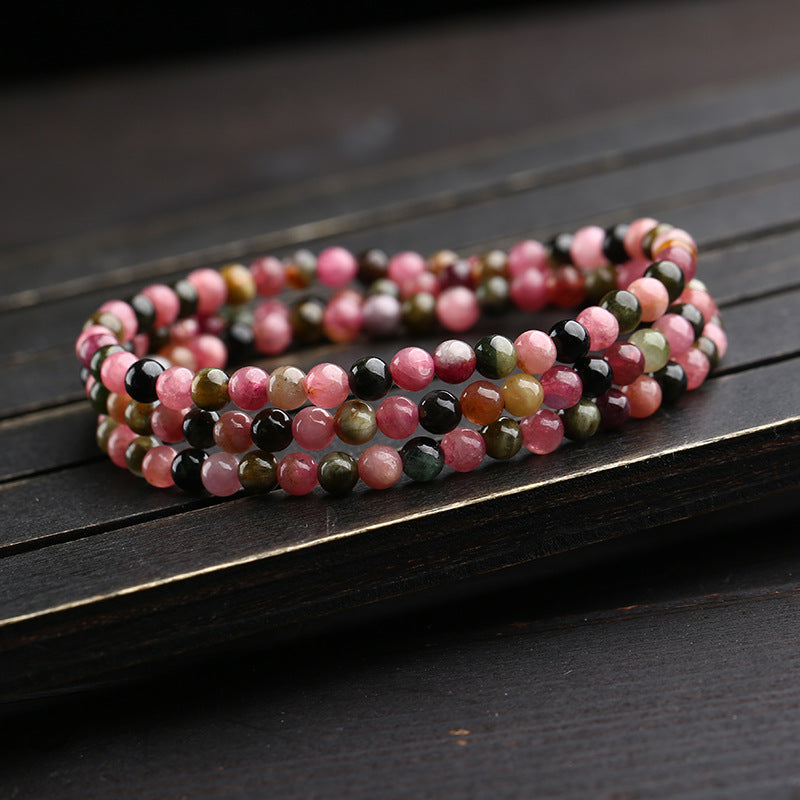 Natural Tourmaline Stone 4mm Women Bracelet Multi Layers Crystal Beads Bracelet Girls Beauty Fine Jewelry Accessories