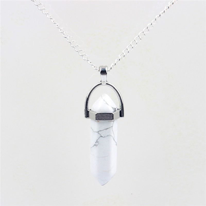 Natural Turquoise Amethyst Hexagonal Column Link Chain Necklace Crystal Tiger Eye Chakra Healing Reiki Stone For Women Jewelry