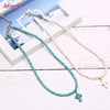 Natural Turquoises Stone Chokers Necklaces For Women Charm Light Blue&White Pendant Necklace Prayer Cross Necklace