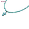Natural Turquoises Stone Chokers Necklaces For Women Charm Light Blue&White Pendant Necklace Prayer Cross Necklace