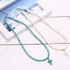Natural Turquoises Stone Chokers Necklaces For Women Charm Prayer Cross Necklace Light Blue&White Pendant Necklace