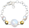 Natural Two Tones Rainbow Moonstone Handmade Unique 925 Sterling Silver Bracelet 5 1/2-7 3/4 Y0072