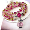 Natural Watermelon Crystal Stone Stone Bracelet Pink Fox Clover Charm Buddha Prayer Beads Mala Multi-layer Wrap Bracelet